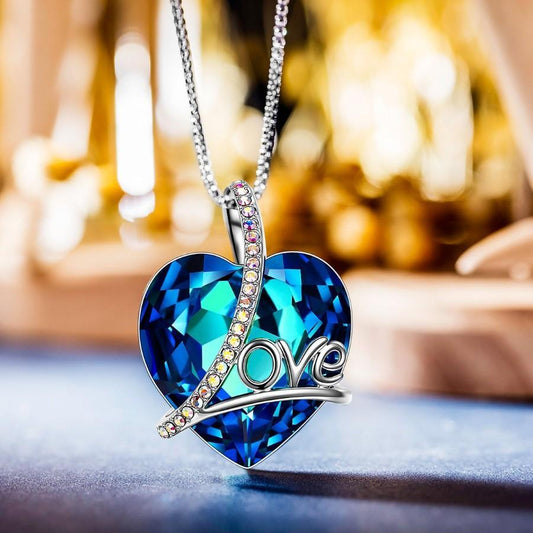 Heart Shaped Bermuda Blue Austrian Elements Women's Necklace