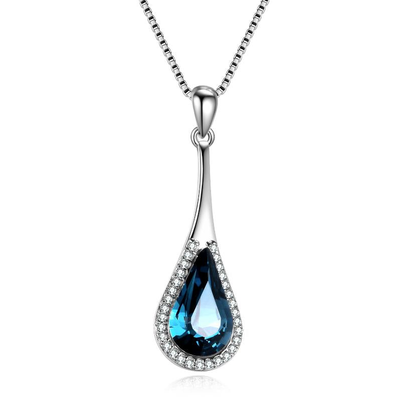 Sterling Silver Teardrop Water Drop Necklace Embellished with Crystals from Austria, Anniversary Birthday Gifts for Women