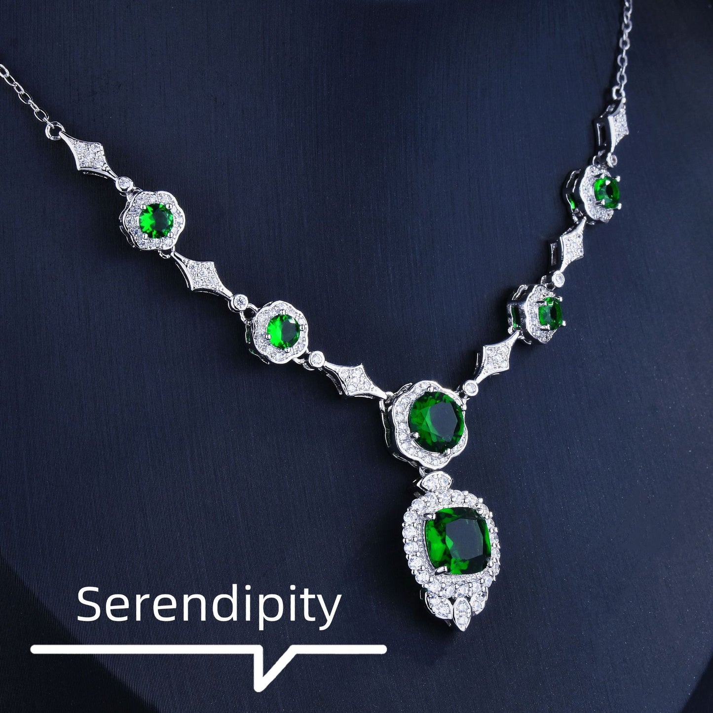 14K White Gold Emerald Necklace Women Gift