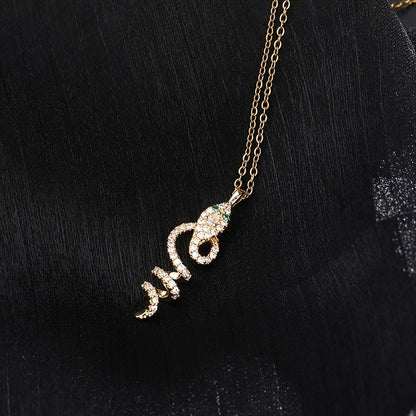 Green Eye Snake Pendant Necklace CZ for Women