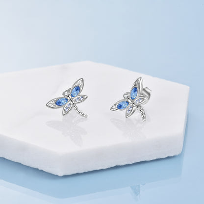 Dragonfly Gifts for Women Sterling Silver Dragonfly Stud Earrings with Austrian Crystal