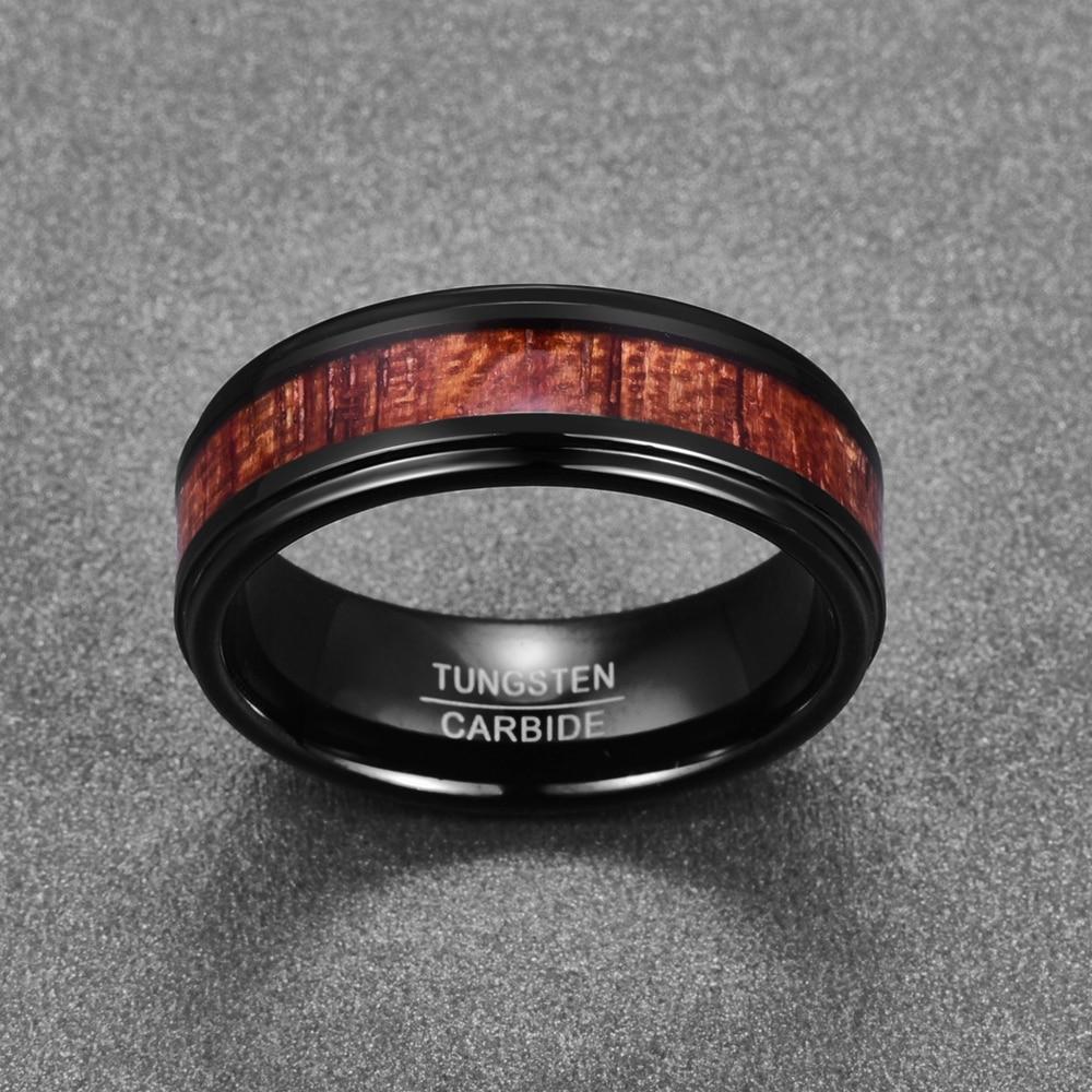 8MM Koa Inlay Black Tungsten Ring