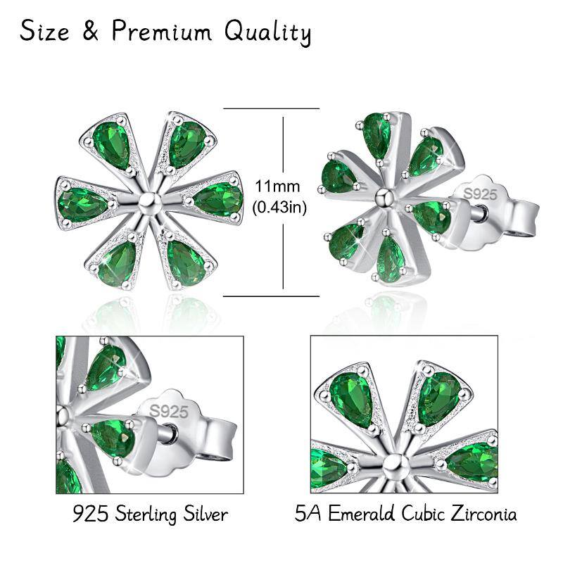 925 Sterling Silver Daisy Emerald Flower with White Gold Plated Elegant Floral Necklace Jewelry