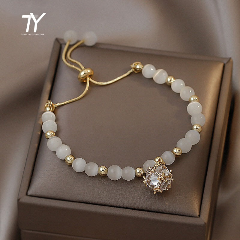 Natural Opal Bead Charm Bracelets for Women