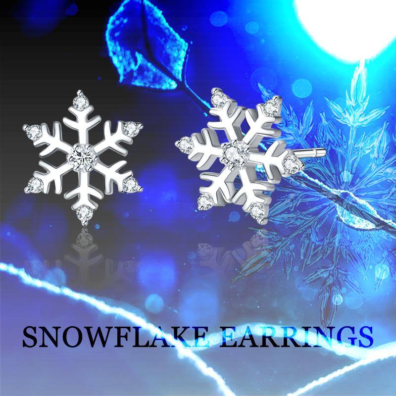 Women's Snowflake Stud Earrings, 925 Sterling Silver, Cubic Zirconia