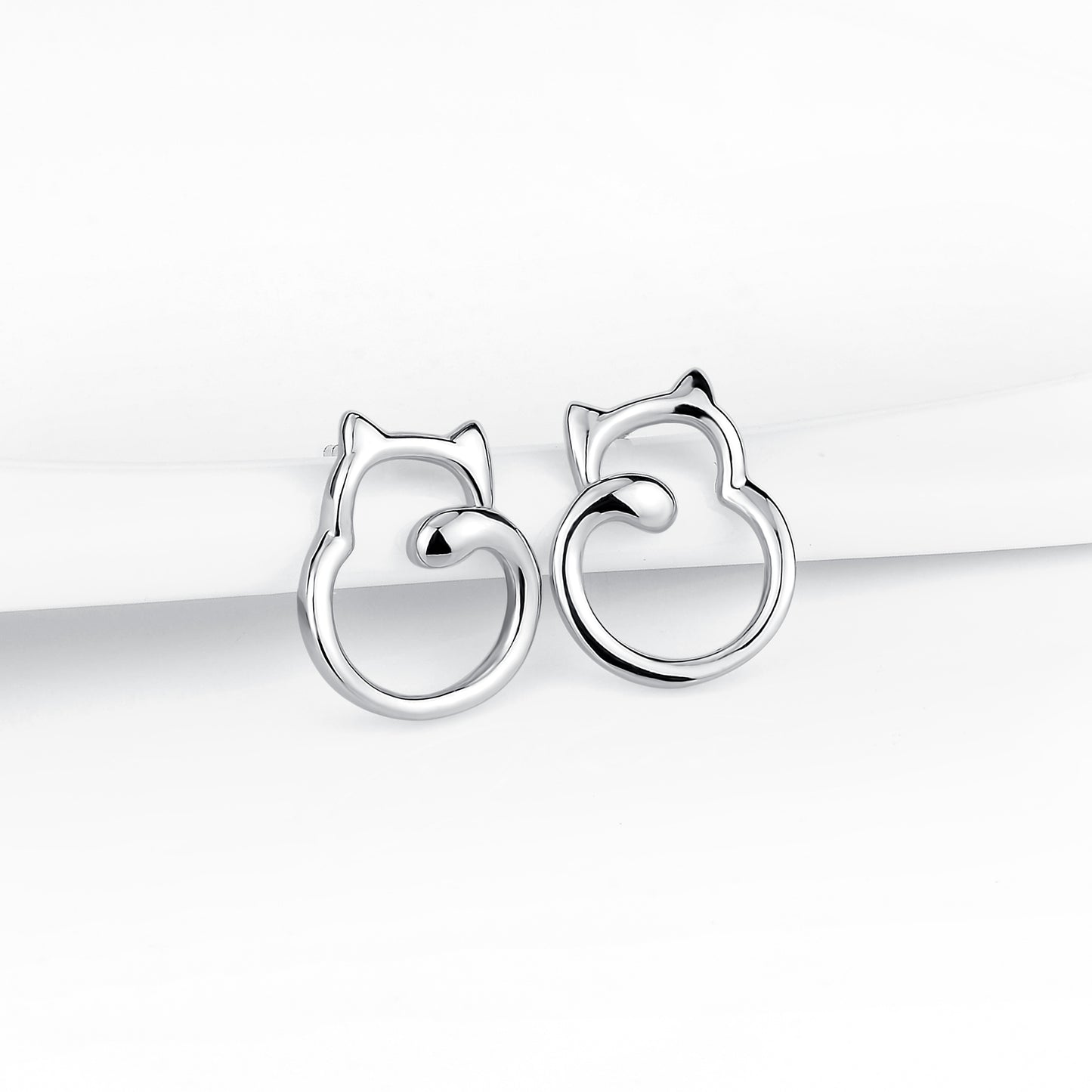 925 Sterling Silver Cute Mini Love Cat Women Girl Stud Earrings Chunky Cat