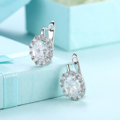 White Austrian Elements Lever Back Earrings in 18K White Gold