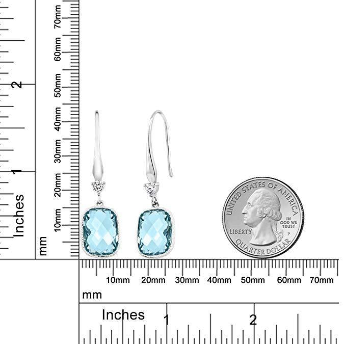 London Blue Topaz Emerald Cut Dangling Silver Plating Earrings
