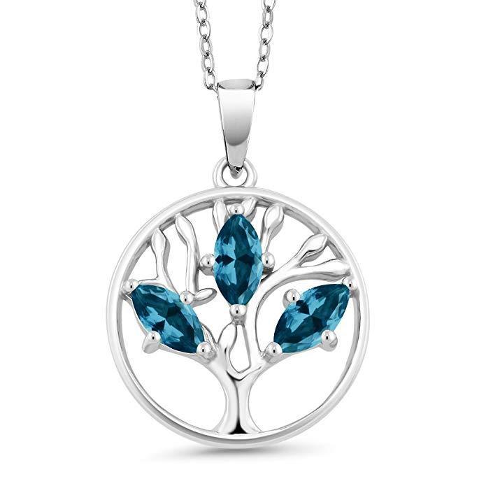 Motherly Blue Topaz Tree Of Life Necklace in 18K White Gold Plated BOGO