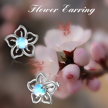 Flower Moonstone Earrings Sterling Silver Studs Moonstone Jewelry for Women