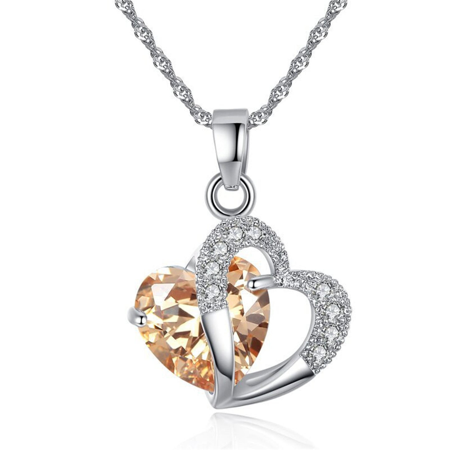 Cubic Zircon Heart Pendant Necklace Heart Shaped Birthstone