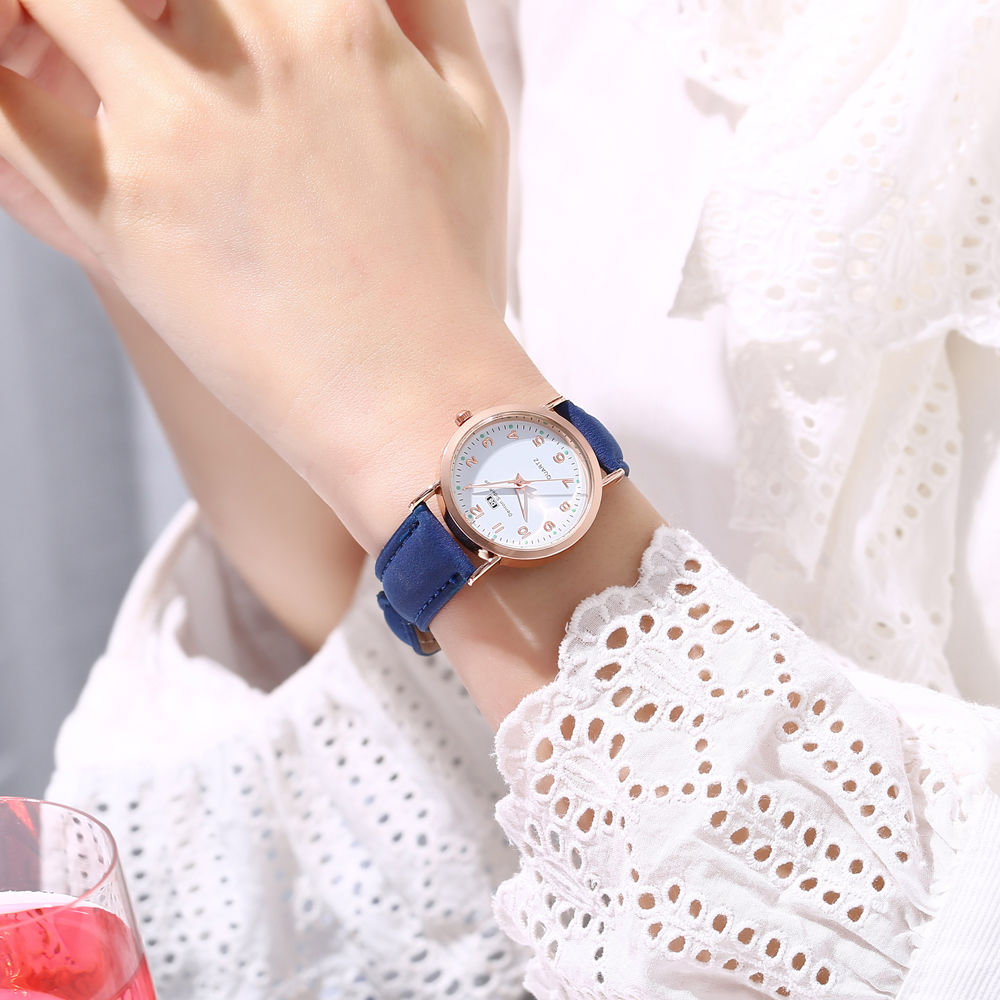 Women Watches Leather Classic Analog Quartz Watch Casual Luminous White Dial Red Black, Blue Green Purple Pink Coffee Band Wrist Watch Lovers