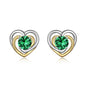 925 Sterling Silver Heart Stud Earrings With May Birthstone Emerald For Women