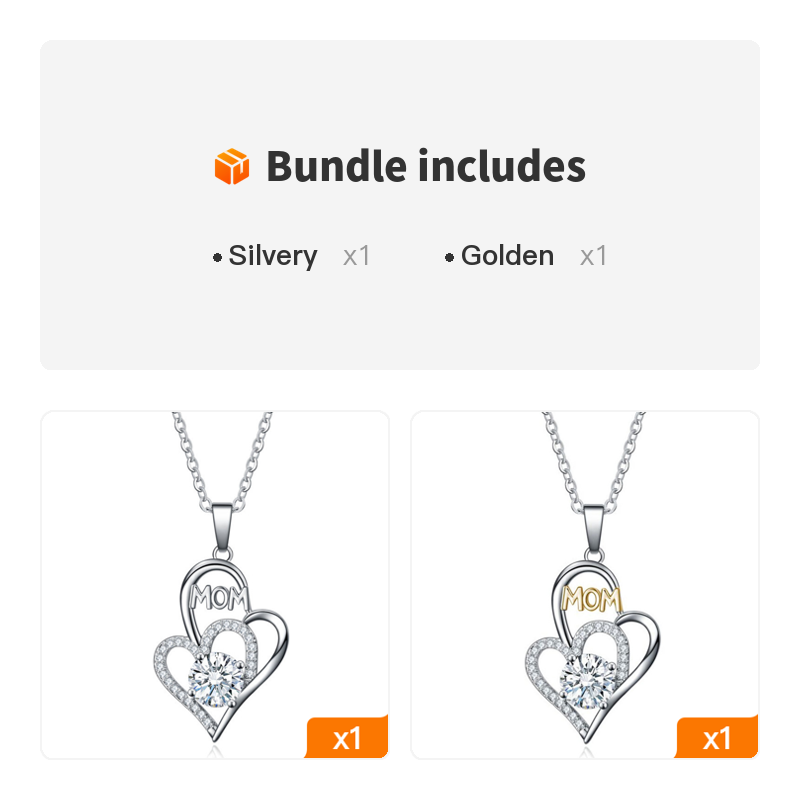 S925 Sterling Silver Heart-Shaped MOM Double Heart Cubic Zircon Color Separation Necklace Mother's Day Gift