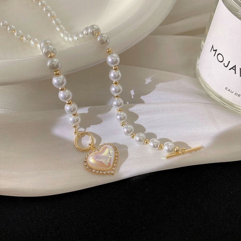 Pearl Necklace Heart Pendant for Women