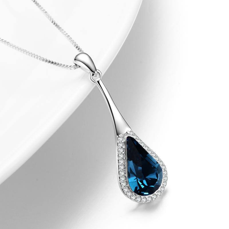Sterling Silver Teardrop Water Drop Necklace Embellished with Crystals from Austria, Anniversary Birthday Gifts for Women
