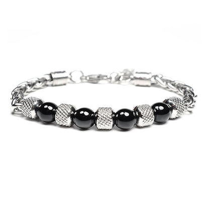 New Men's Adjustable Natural Stone Bead Stainless Steel Bracelet BOGO