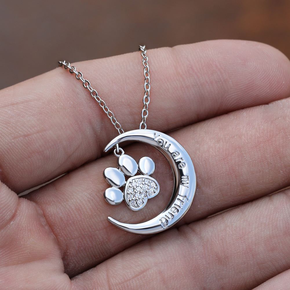 Crystal Pendant Necklace Paw Trendy Moon Necklace