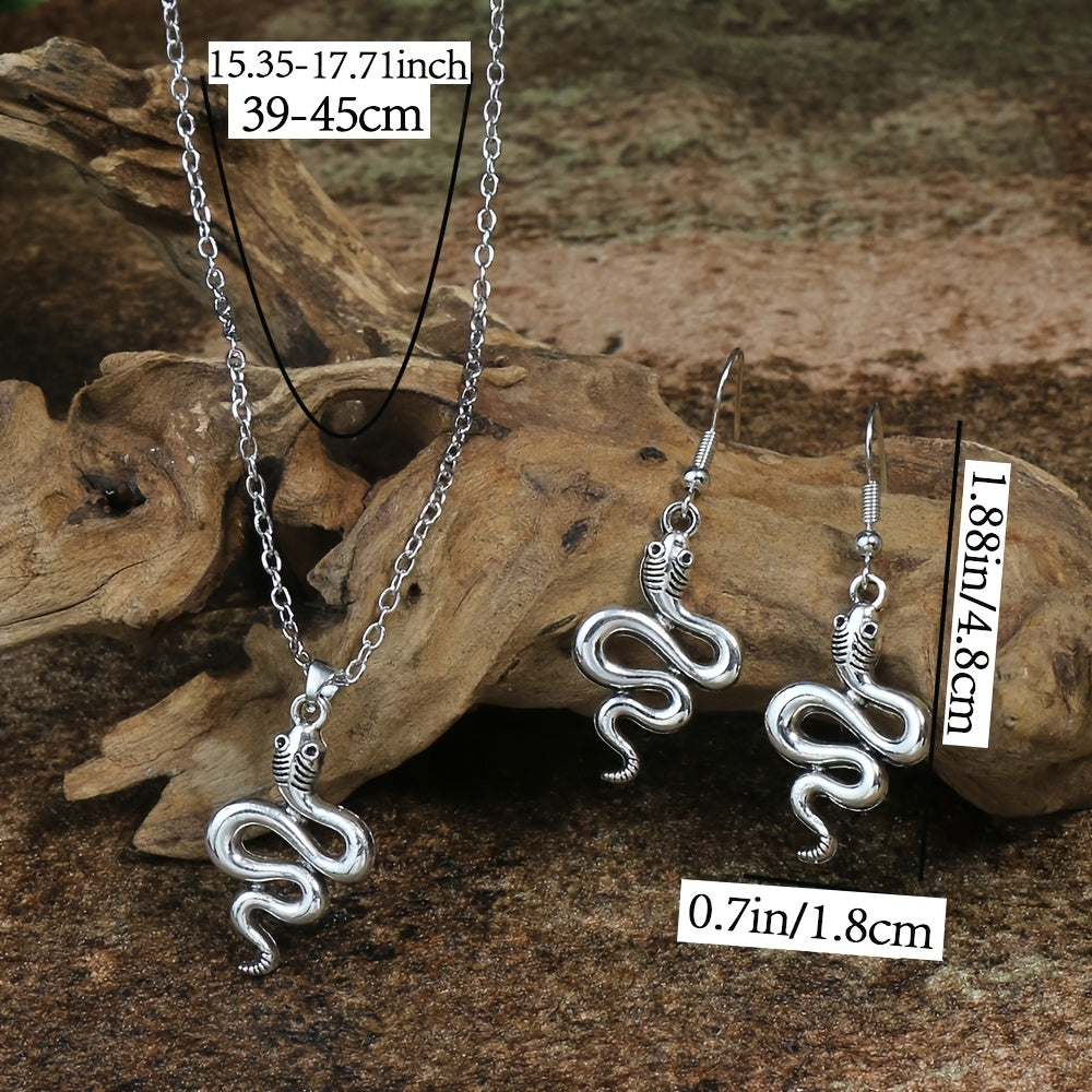 Snake Pendant Necklace Drop Hook Snake Earrings Set