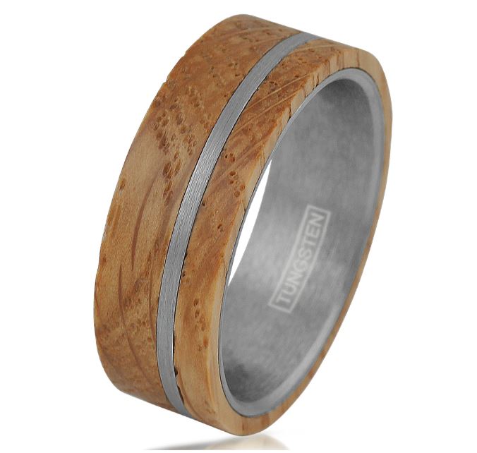 8MM Tungsten and Whiskey Barrel Wedding Ring