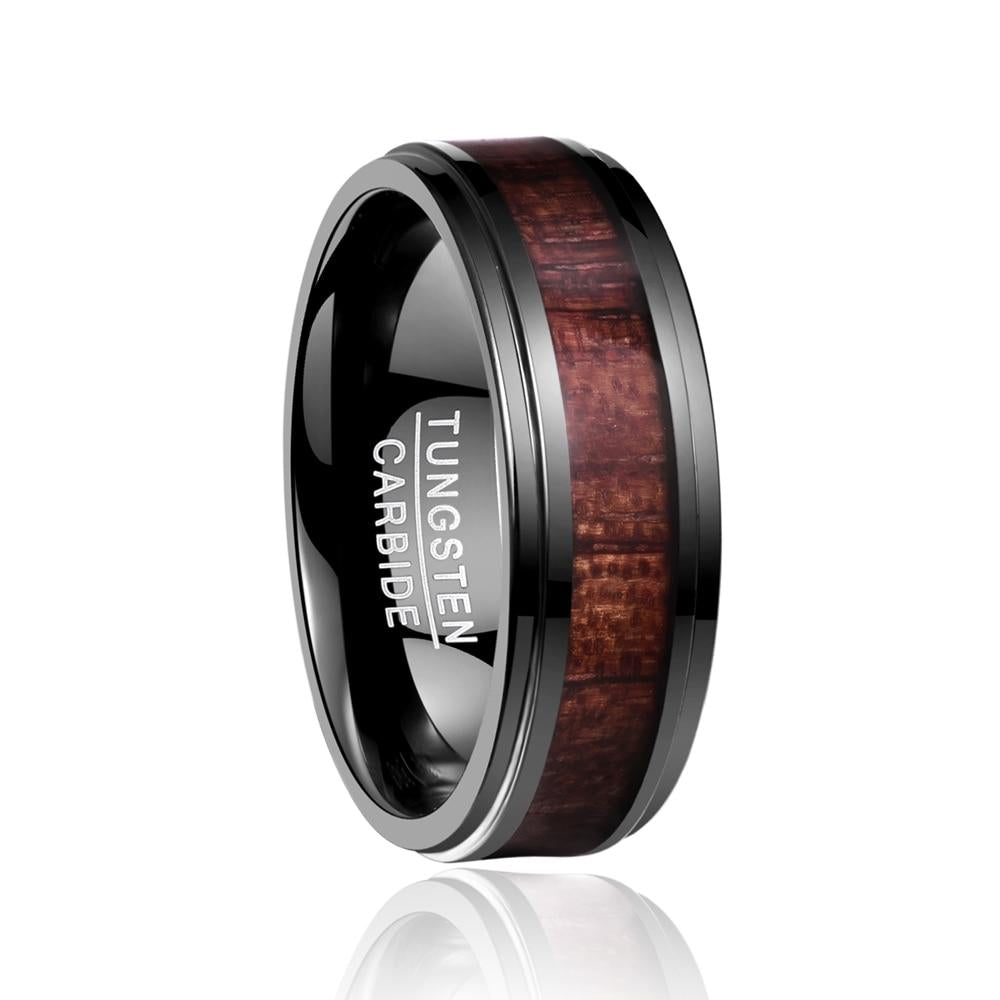8MM Koa Inlay Black Tungsten Ring