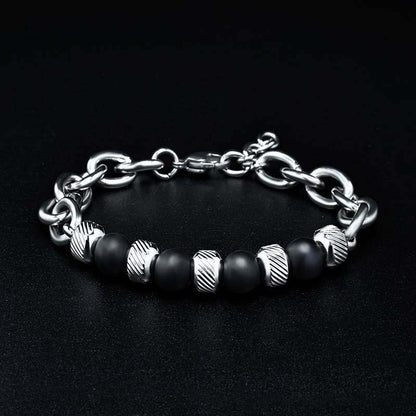 New Men's Adjustable Natural Stone Bead Stainless Steel Bracelet BOGO