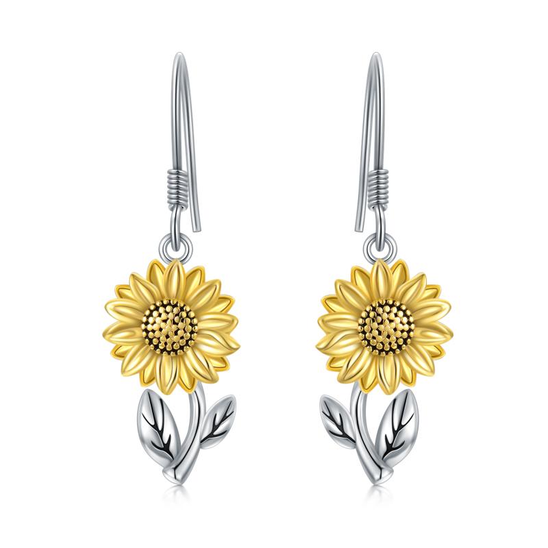 Vintage Sunflower Earrings. 925 Sterling Silver Sunflower Dangle Earrings for Women Girls Teen
