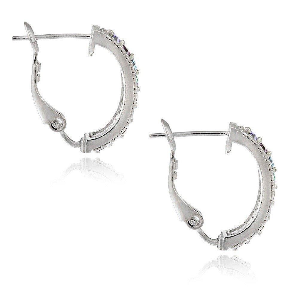 Genuine Multi Gemstone Lever Back Earring Embellished with Crystals in 18K White Gold Plated