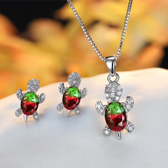 Sea Turtle Necklace and Earrings Set