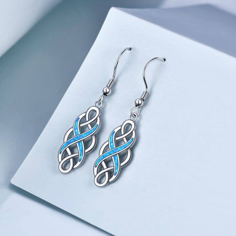 Celtics Earrings Sterling Silver Religious Blue Opal Irish Knot Dangle Earrings Jewelry