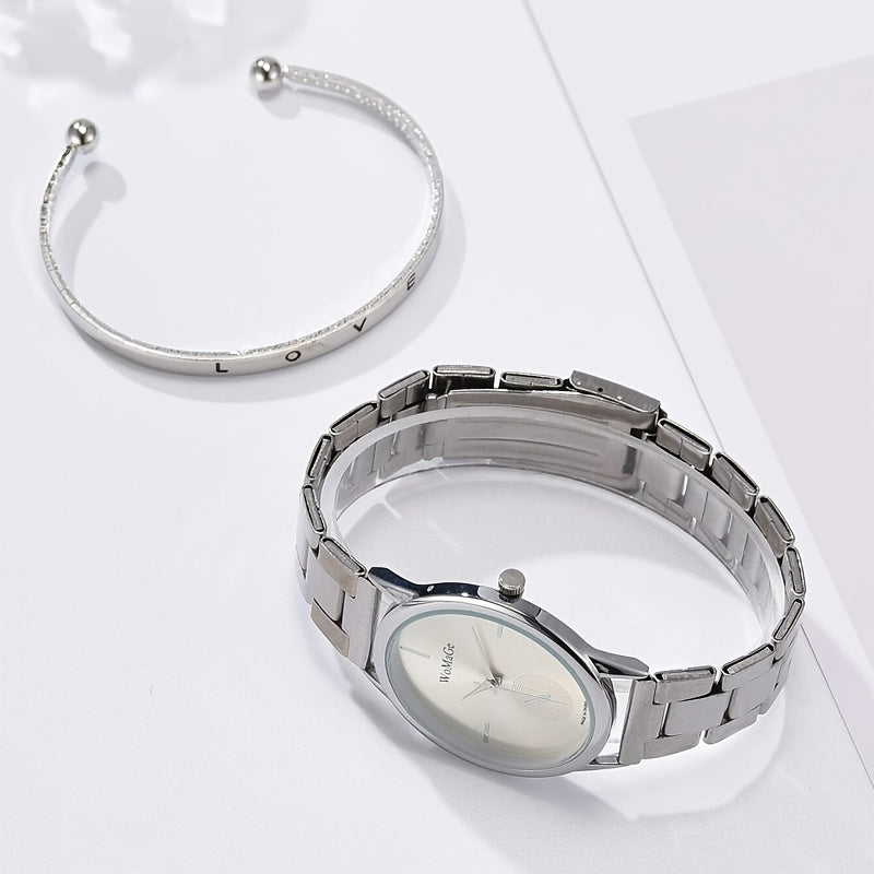 2pcs Silver Watch Women Stylish Watch Bracelet