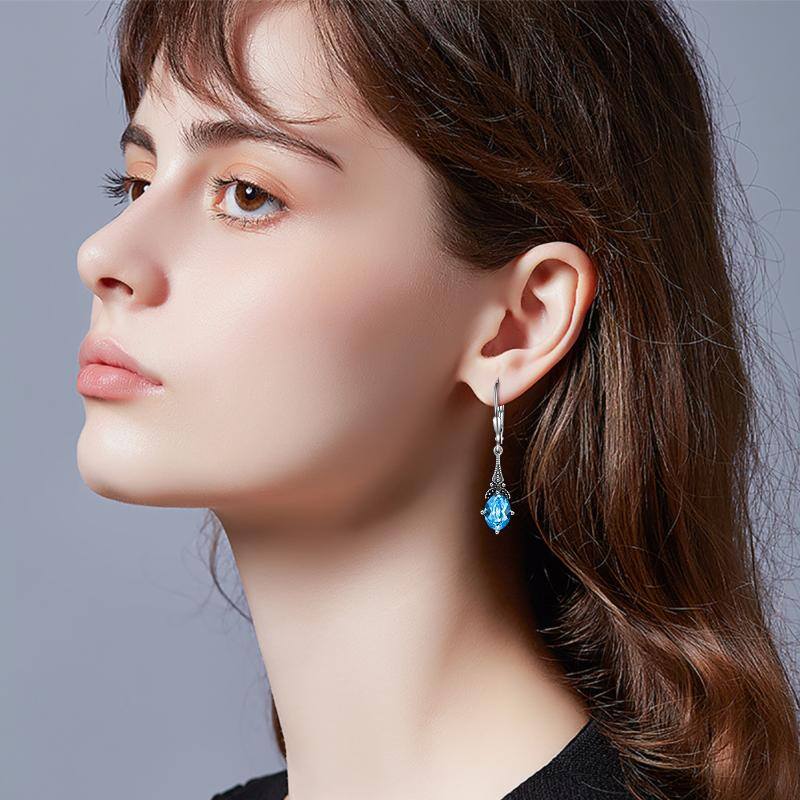 Lever-back Drop Earrings Sterling Silver Retro Vintage Earrings with Oval Crystal Birthstone Earrings For Women Girls