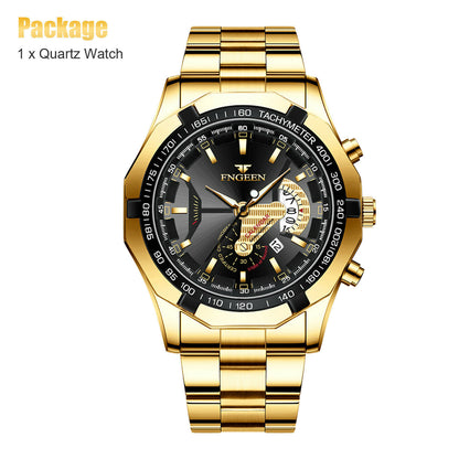 Gold Stainless Steel Quartz Watch For Men Waterproof Classic