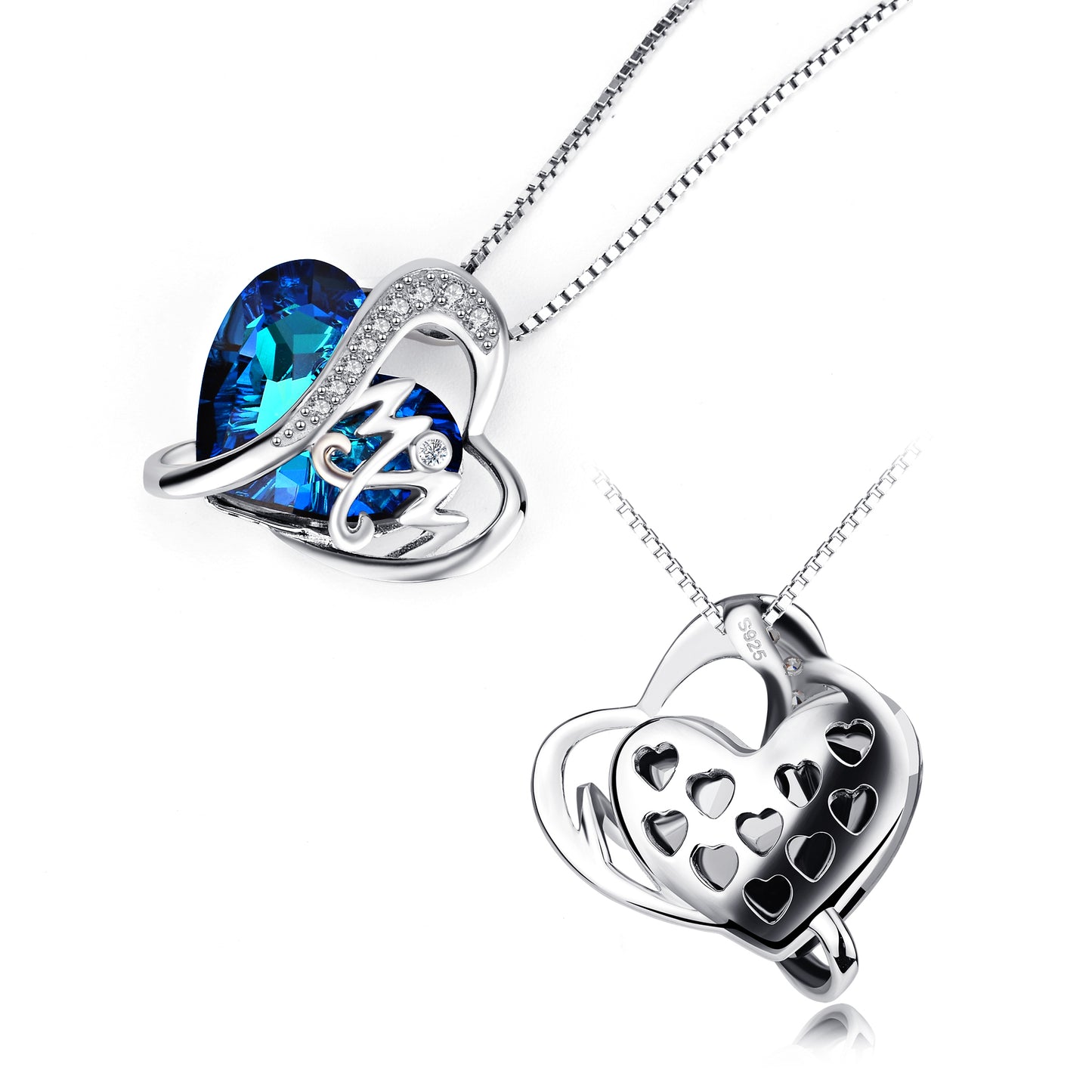 Mom Pendant Necklace Blue Heart Crystal Jewelry for Mom