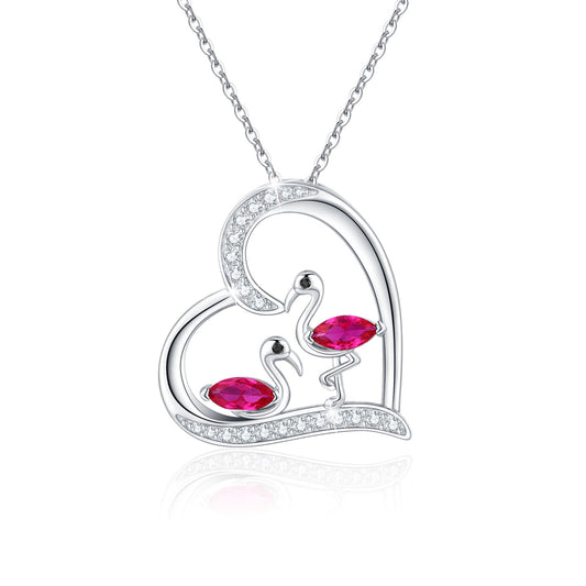 Sterling Silver Flamingo Heart Pendant Necklace for Women Girls