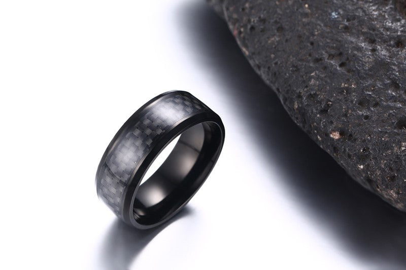 Men’s Black Wedding Ring with Carbon Fiber Inlay