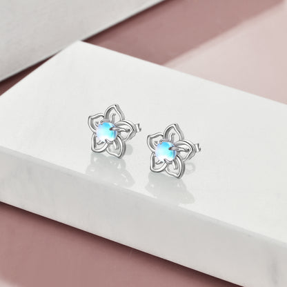 Flower Moonstone Earrings Sterling Silver Studs Moonstone Jewelry for Women