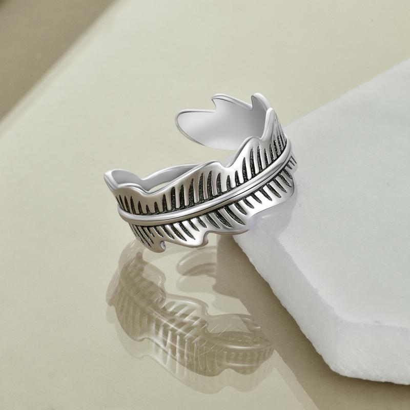 Adjustable Leaf Design Ring Sterling Silver Adjustable Band for Women