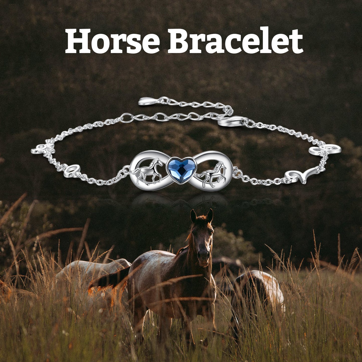 Sterling Silver Horse Infinity Love Bracelet Gifts for Women Young Ladies Horse Lover