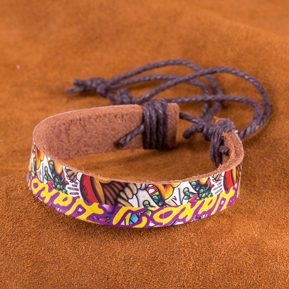Leather Bracelet with Stainless Steel Colorful Women