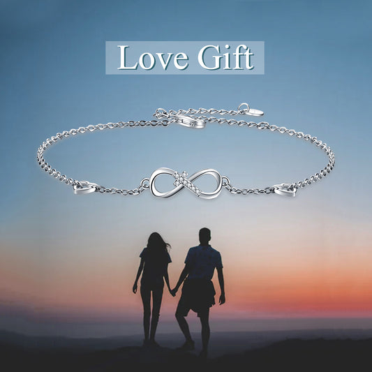 925 Sterling Silver Cubic Zirconia Infinity Cross Heart Bracelet For Women Girls Gifts