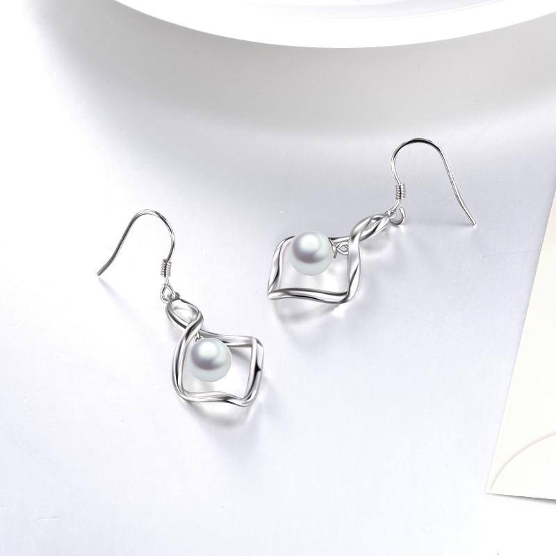 Pearl Dangle Earrings for Women Sterling Silver Twist Infinity Drop Earrings