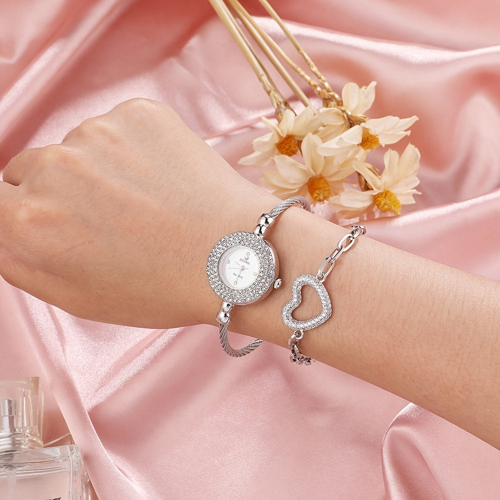Women Analog Quartz Watch Bling Rose Gold Silver Gold Watches with Rhinestones Bracelet Waterproof Quartz Wristwatch for Female Girls Student