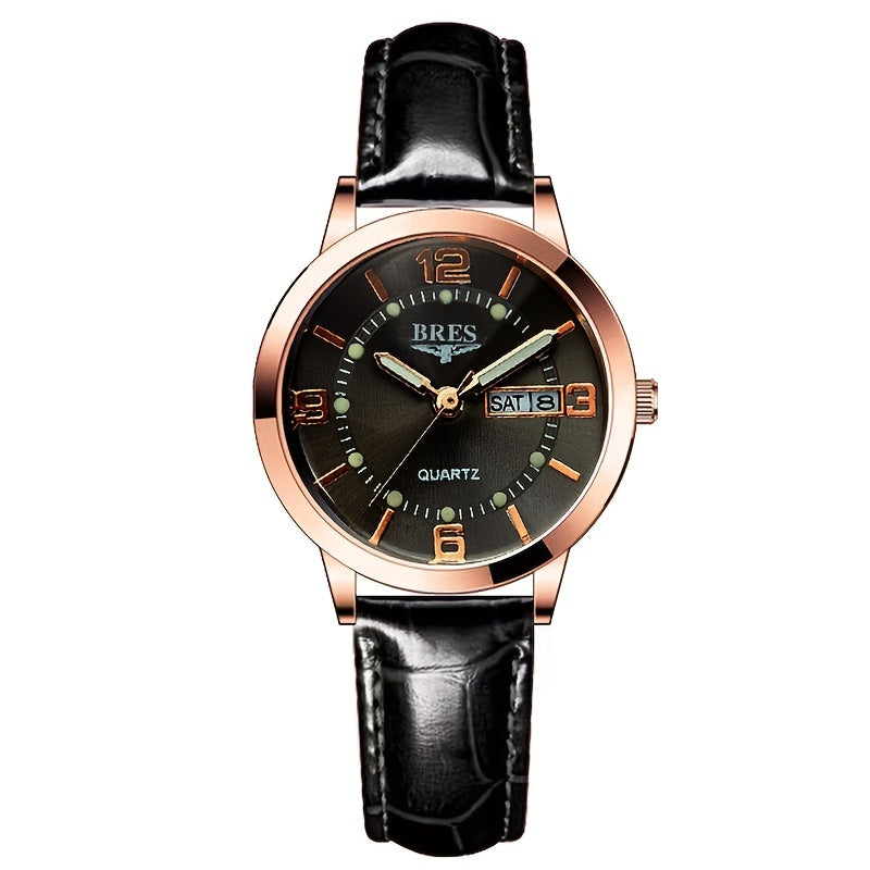 Dual Calendar Leather Strap Watch