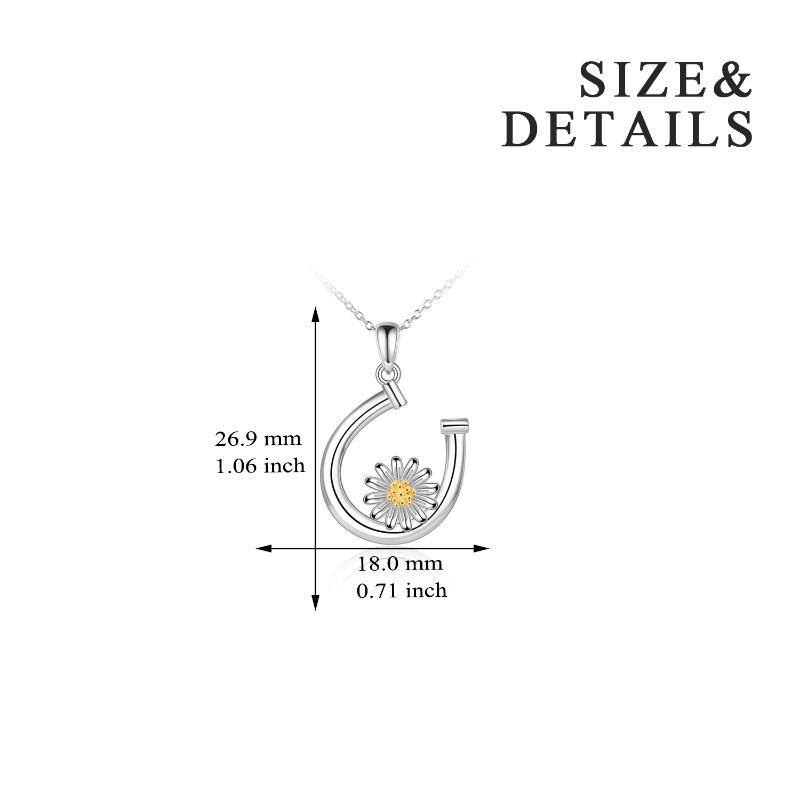 Sterling Silver Daisy Flower Horseshoe Pendant Necklace Jewelry Gift for Women