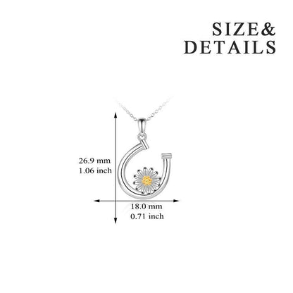 Sterling Silver Daisy Flower Horseshoe Pendant Necklace Jewelry Gift for Women