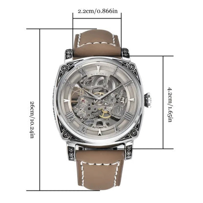 Men's Leather Strap Mechanical Waterproof Watch for Men