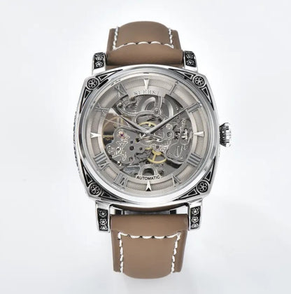 Men's Leather Strap Mechanical Waterproof Watch for Men