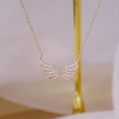 14K Gold Dangling Angel Wings Pendant Necklace 18" for Women Gift Birthday Anniversary, Graduation