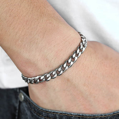 Men's Stainless Steel Curb Cuban Link Chain Black Gold Silver Color Bracelet